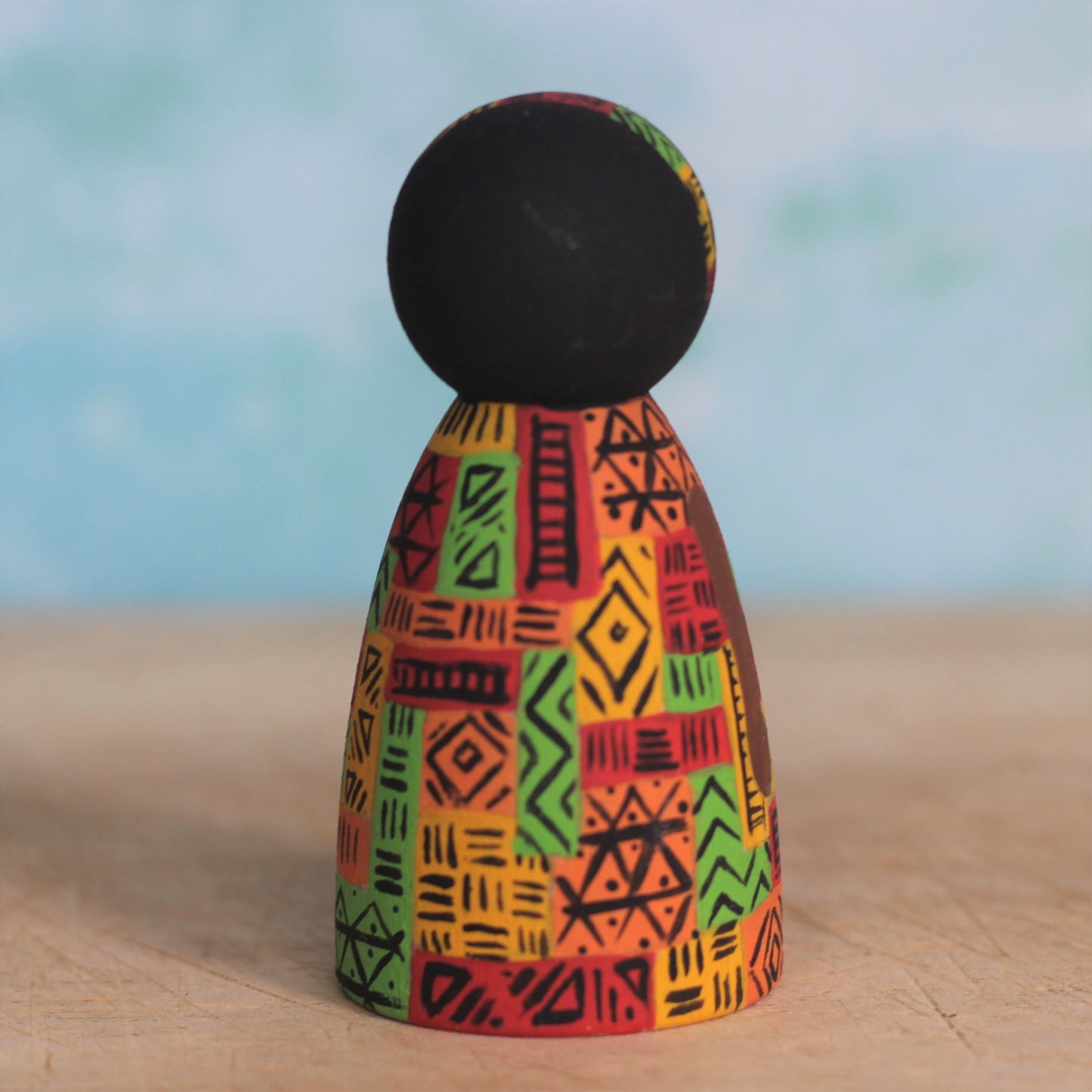 Peg doll with African wax print dress design