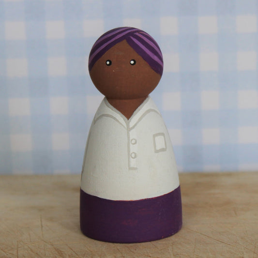 Sikh boy wearing a turban peg doll