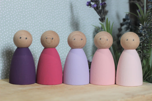 Pink and purple set (5 peg dolls)